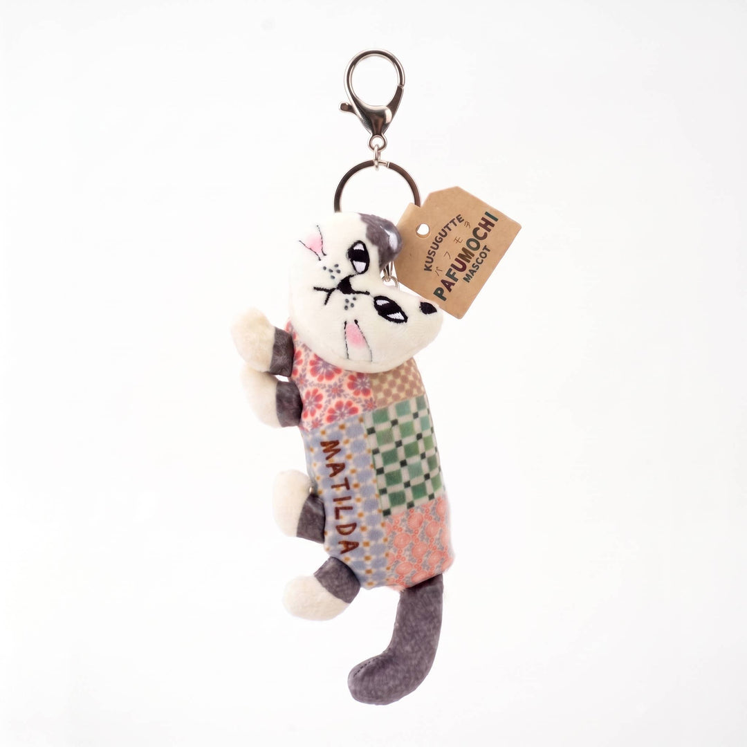 Kusuguru Japan Cat Plush Keychain BagCharm 5" Grey Patchwork