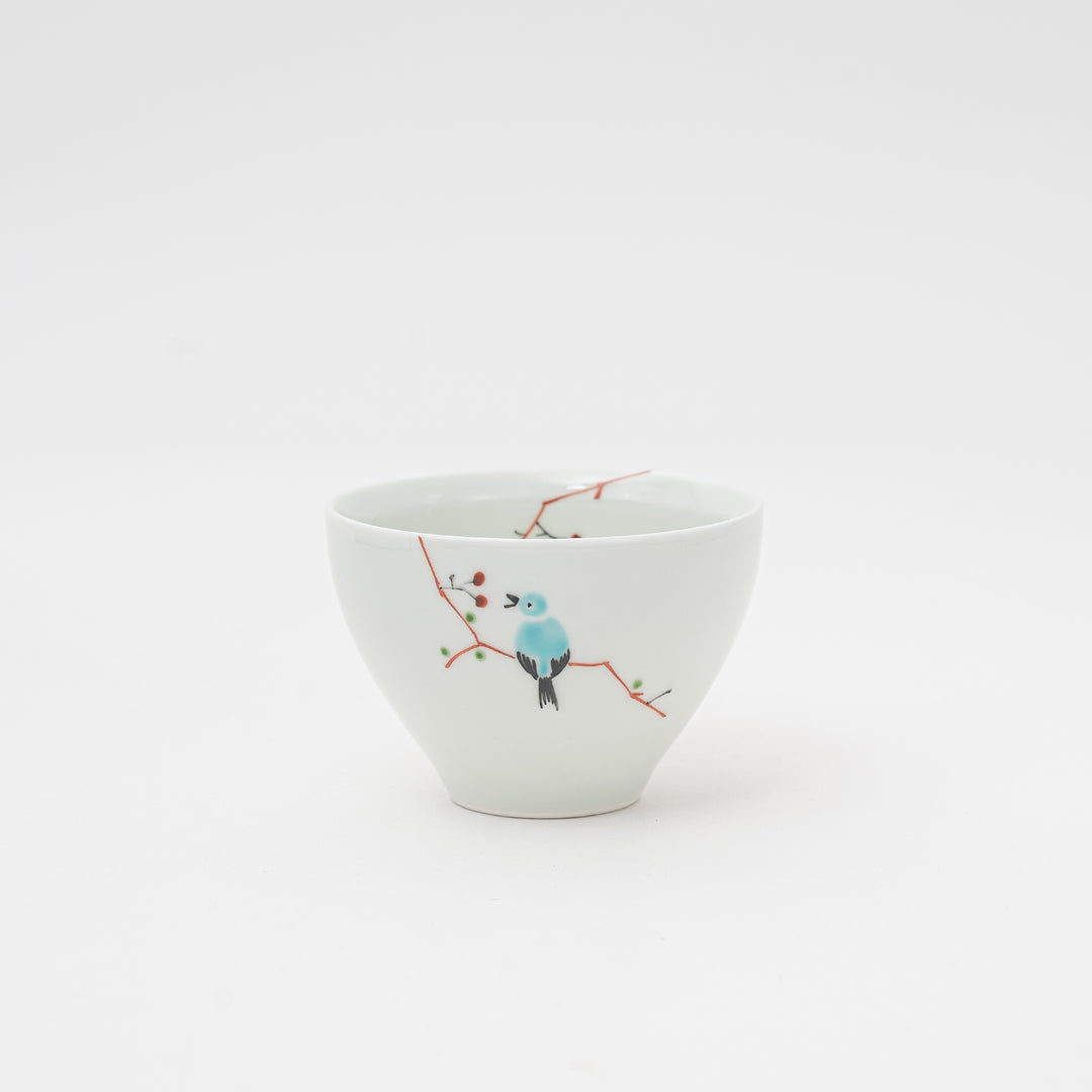 Arita Handmade Blue and Red Bird Tea Cup Made in Japan