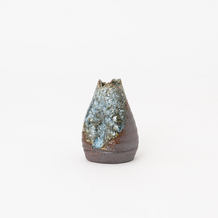 Blue Cascade Shigaraki mini vase with mottled blue-gray glaze
