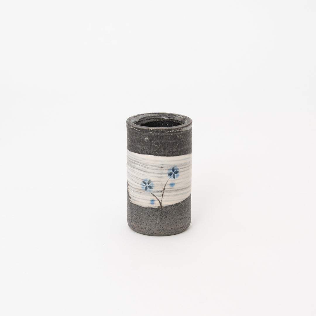 Blue floral Shigaraki mini vase Japanese pottery flower vase