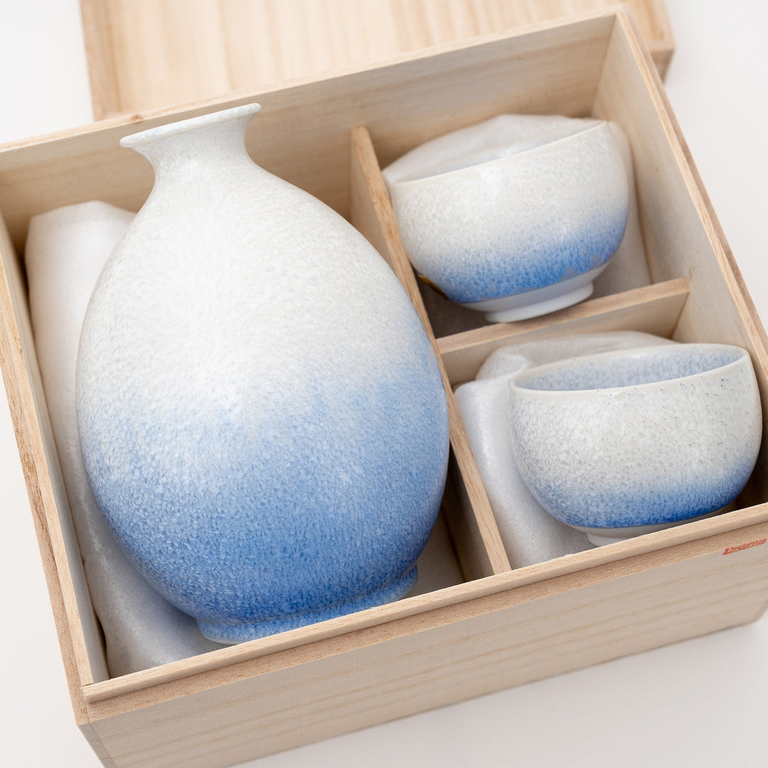 Blue gradient Japanese porcelain sake carafe handcrafted in Japan