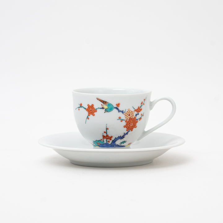 Arita Ware Bird & Plum Blossom Coffee Cup & Saucer Set