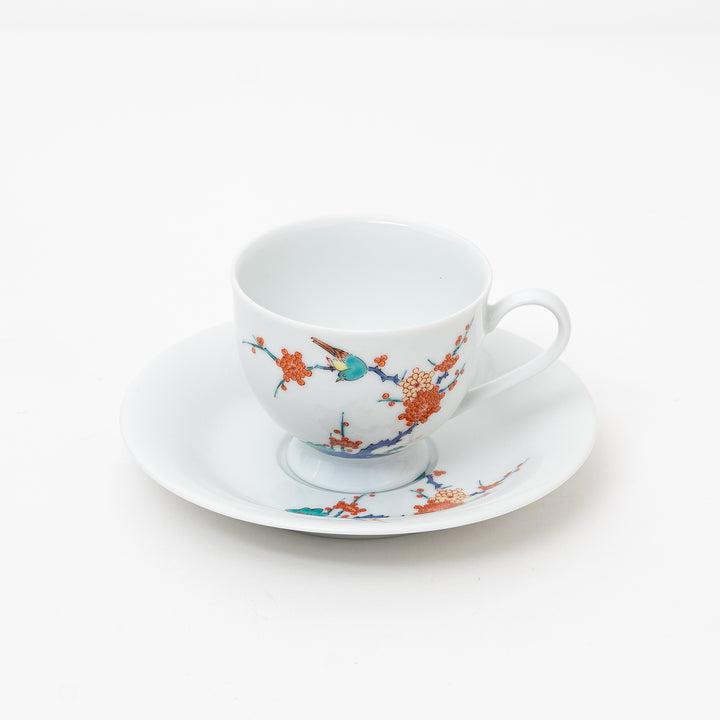 Arita Ware Bird & Plum Blossom Coffee Cup & Saucer Set