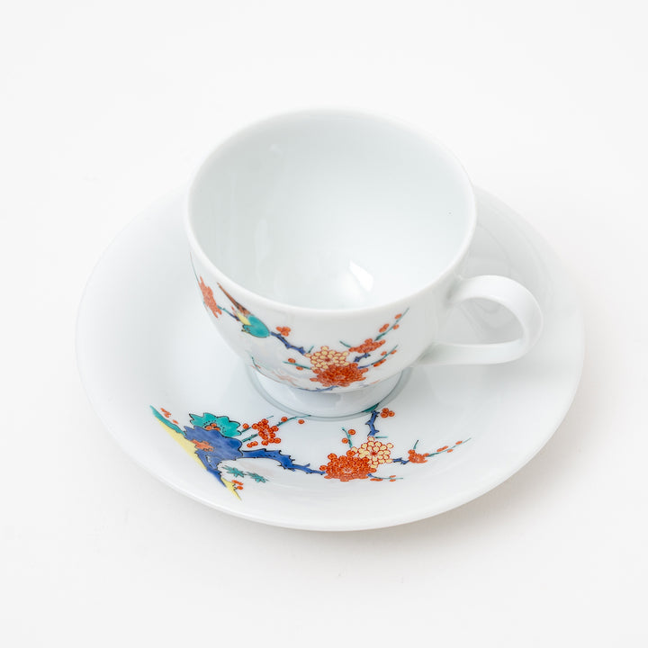 Arita Ware Bird & Plum Blossom Coffee Cup & Saucer Set
