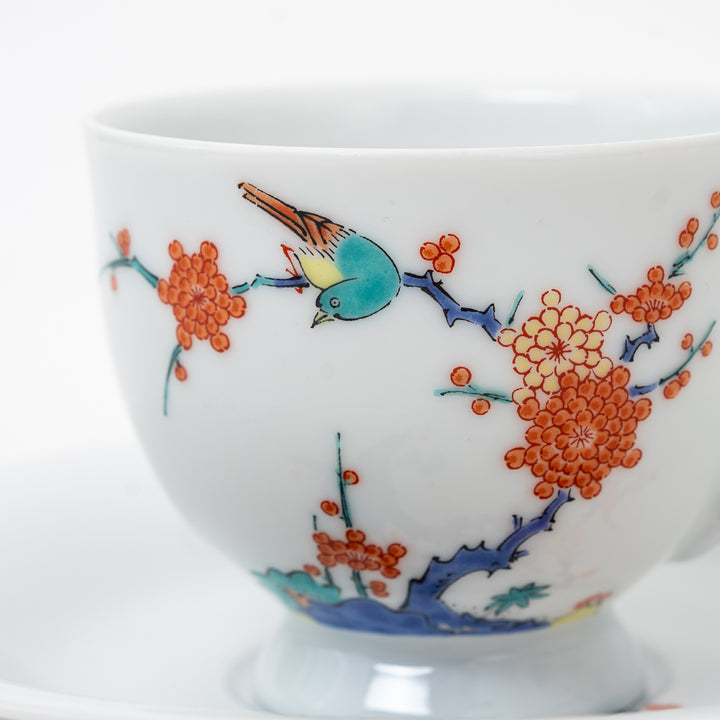Arita Ware Bird & Plum Blossom Coffee Cup & Saucer Set