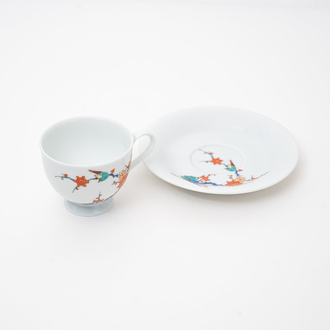 Arita Ware Bird & Plum Blossom Coffee Cup & Saucer Set
