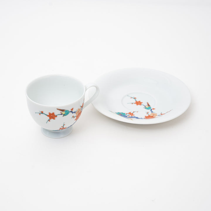 Arita Ware Bird & Plum Blossom Coffee Cup & Saucer Set