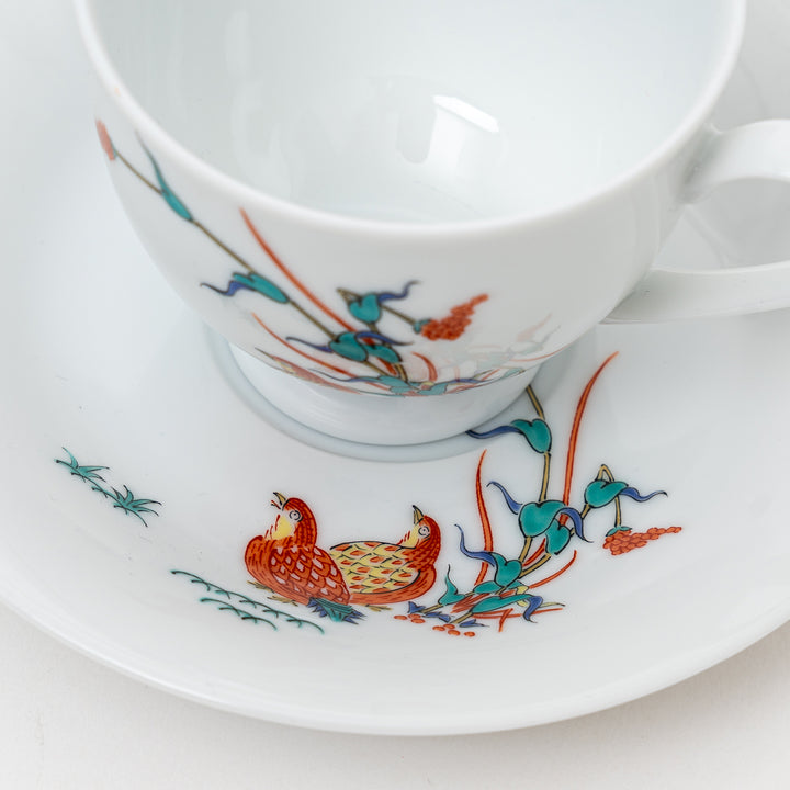Arita Ware Quail & Autumn Grass Coffee Cup & Saucer Set