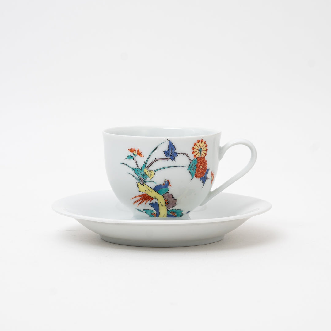Arita Ware Elegant Bird & Floral Coffee Cup & Saucer Set