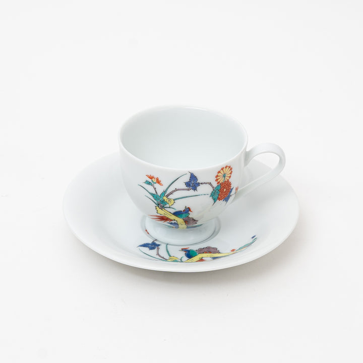 Arita Ware Elegant Bird & Floral Coffee Cup & Saucer Set