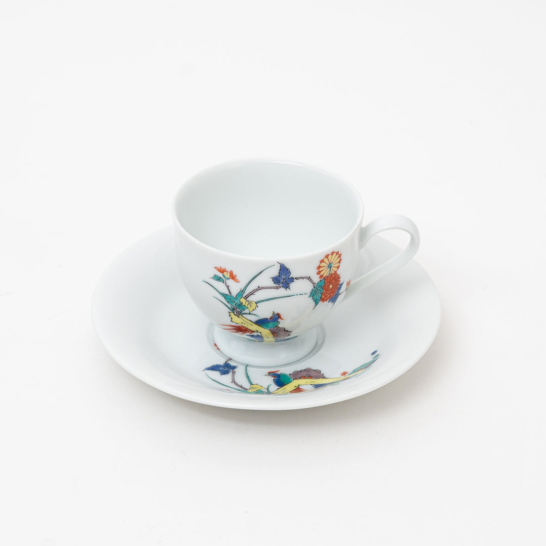 Arita Ware Elegant Bird & Floral Coffee Cup & Saucer Set