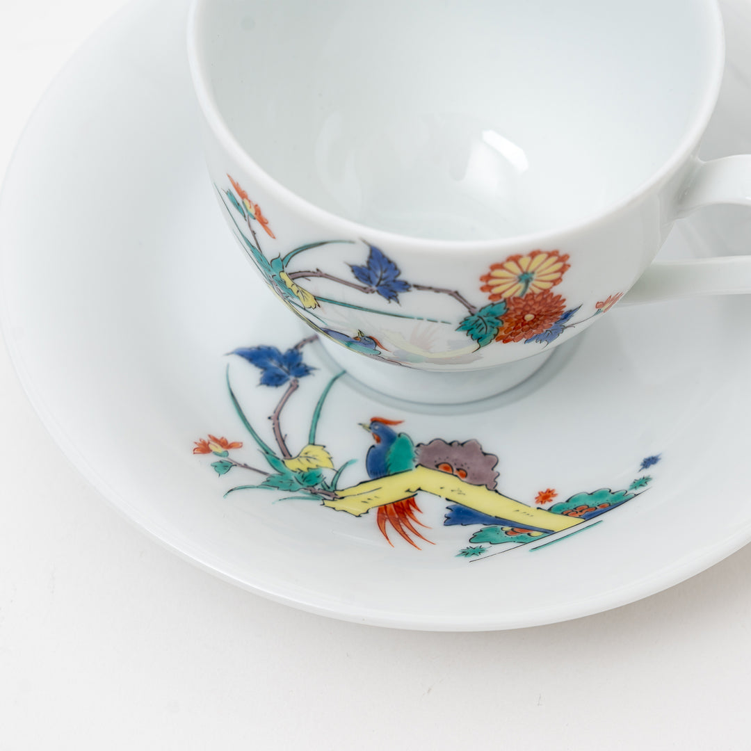 Arita Ware Elegant Bird & Floral Coffee Cup & Saucer Set