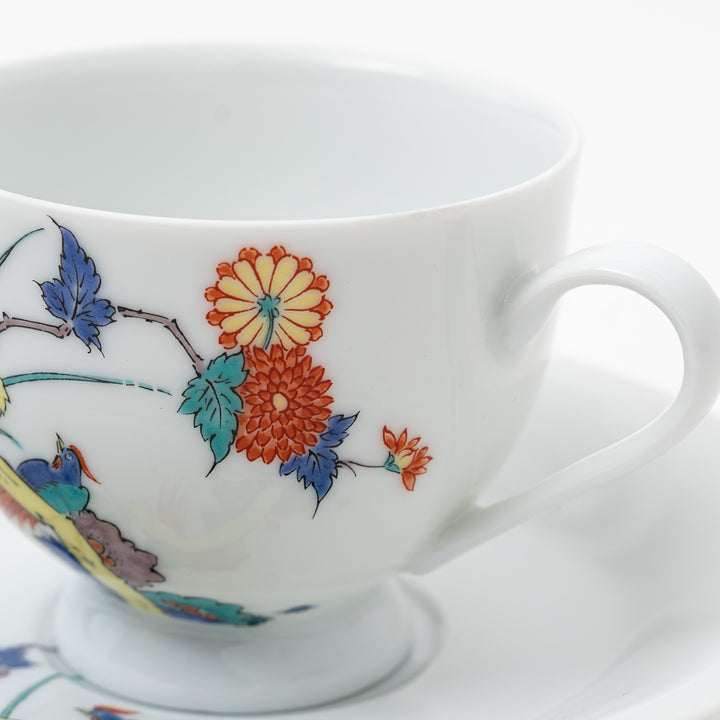 Arita Ware Elegant Bird & Floral Coffee Cup & Saucer Set
