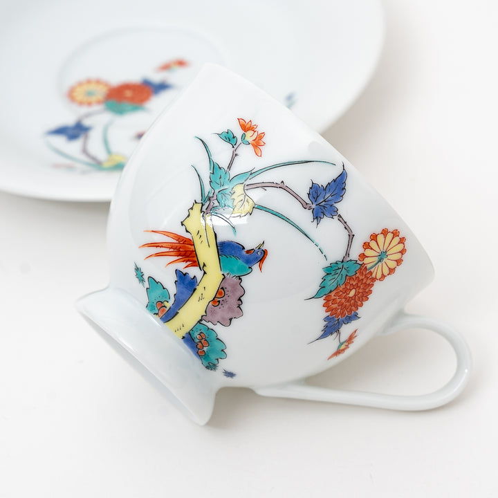 Arita Ware Elegant Bird & Floral Coffee Cup & Saucer Set
