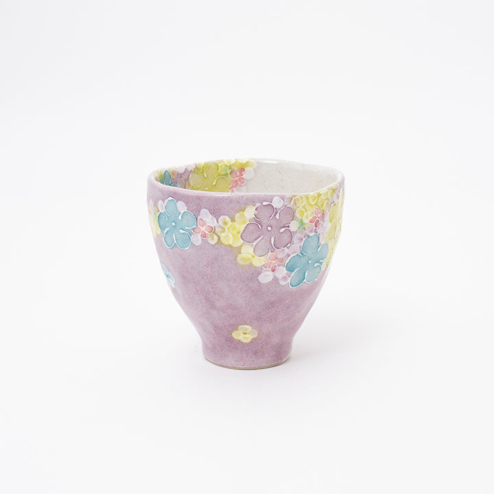Handmade Seto Ware Purple Floral Tea Cup