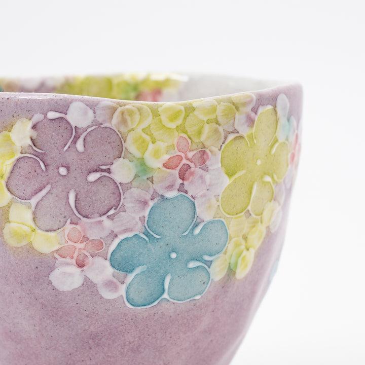 Handmade Seto Ware Purple Floral Tea Cup