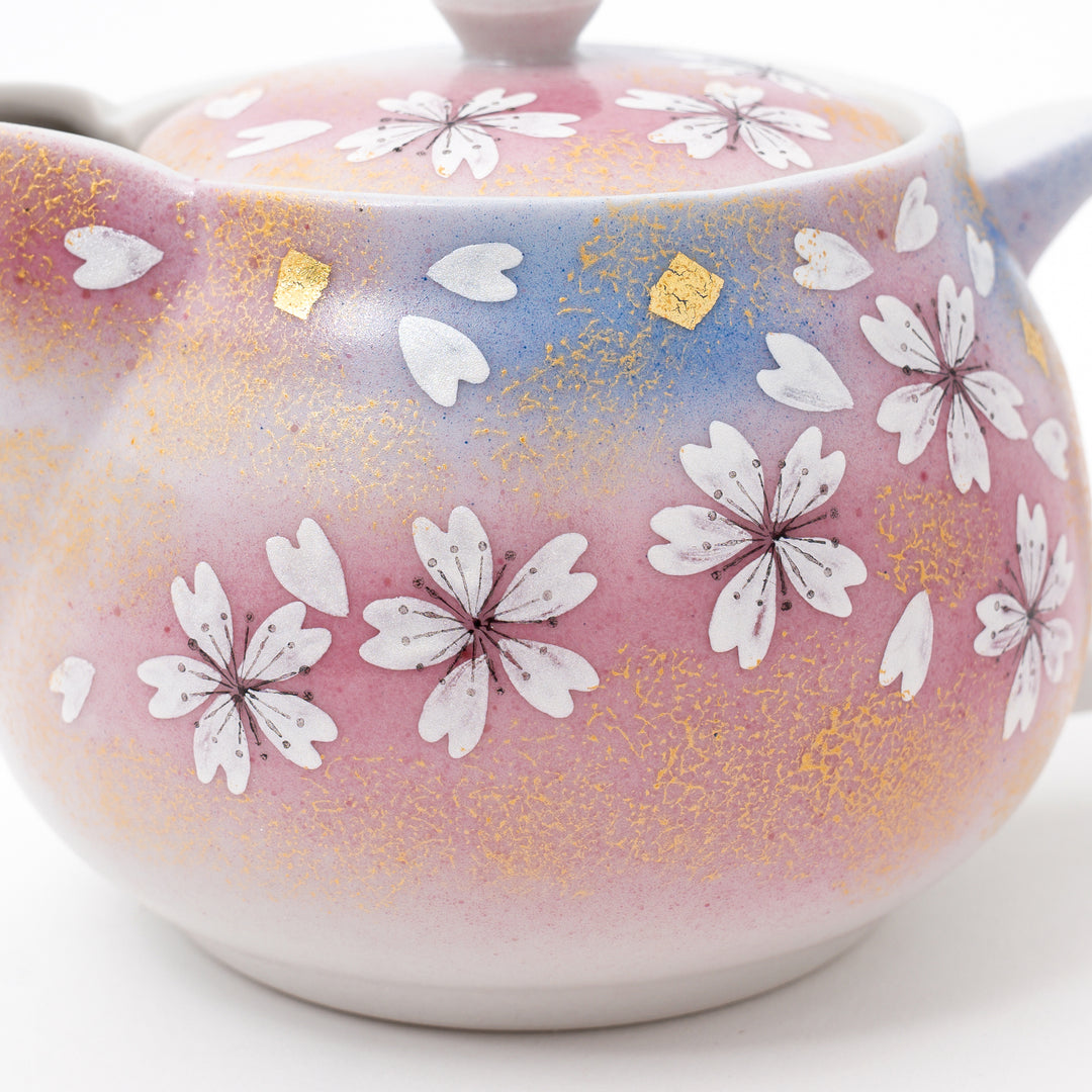 Kutani Cherry blossom Teapot with Gold Leaf Decor 