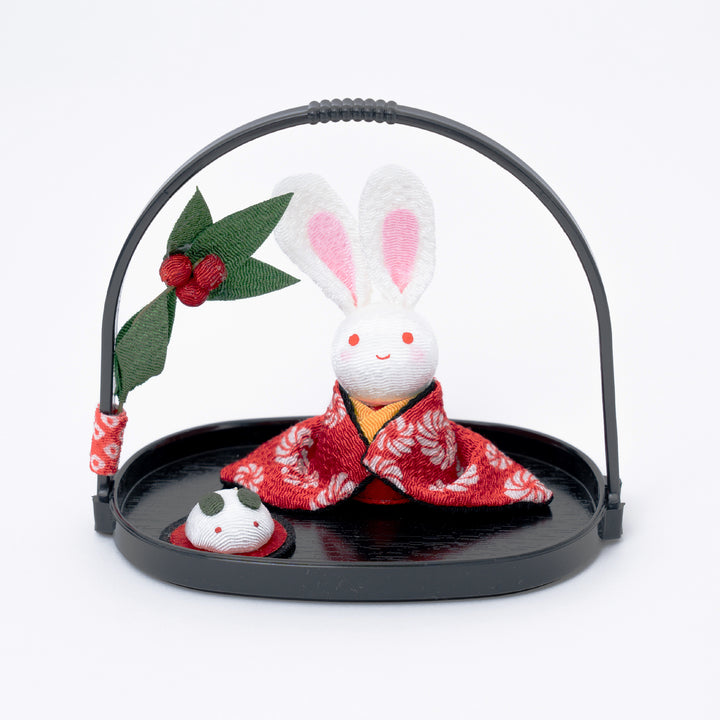 Handcrafted Kimono Bunny in a Basket Figurine