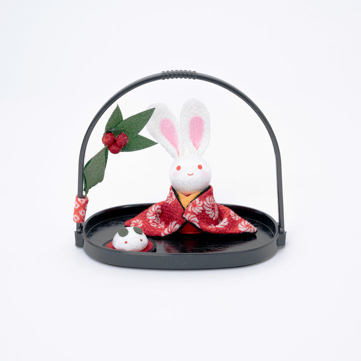 Handcrafted Kimono Bunny in a Basket Figurine