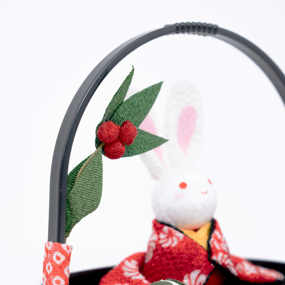Handcrafted Kimono Bunny in a Basket Figurine