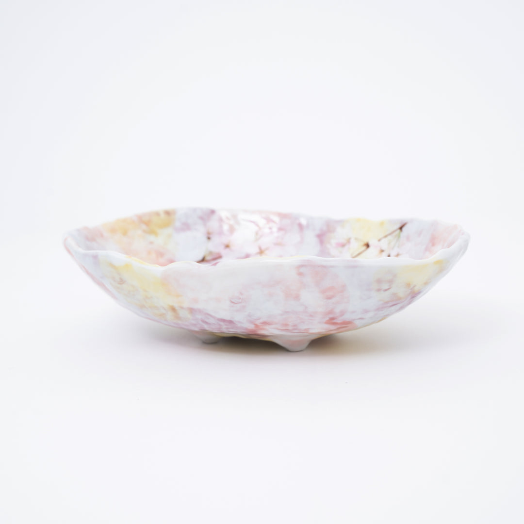 Handmade Pale Lilac Cherry Blossom Mino Ware Oval Serving Bowl