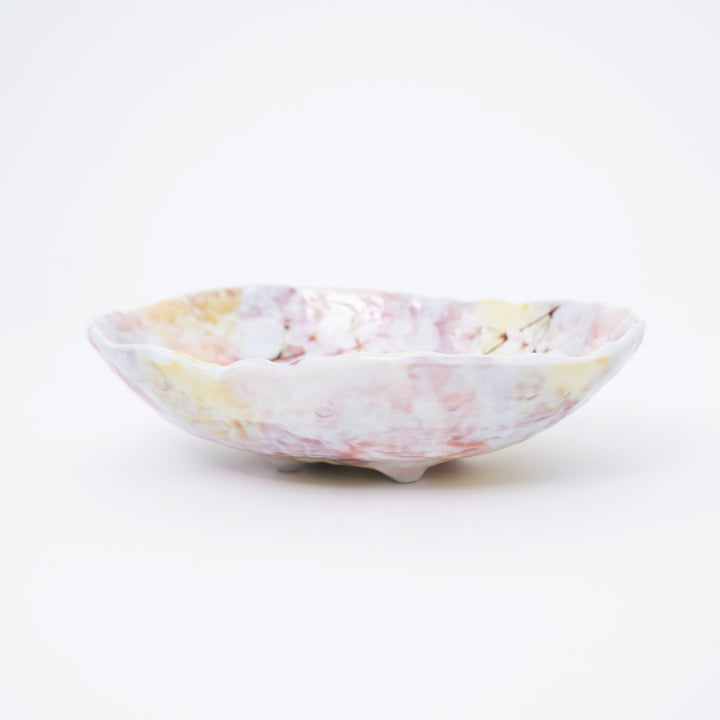 Handmade Pale Lilac Cherry Blossom Mino Ware Oval Serving Bowl