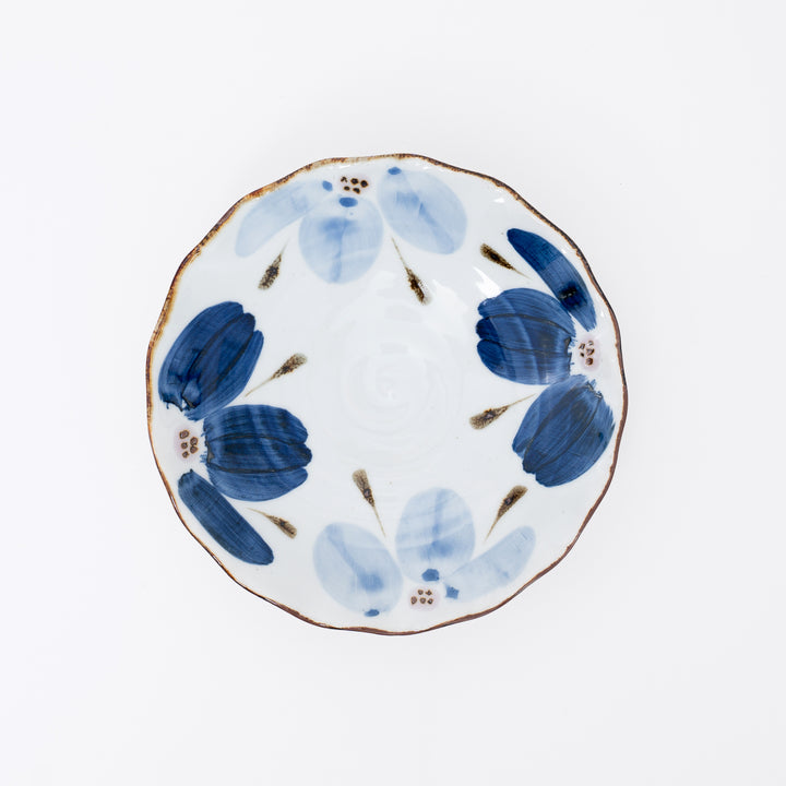 Hand-painted Blue flower hasami ware serving plate made in Japan