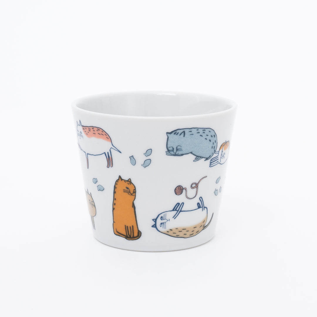 Handmade Kutani Ware Cat Illustration Choko Cup
