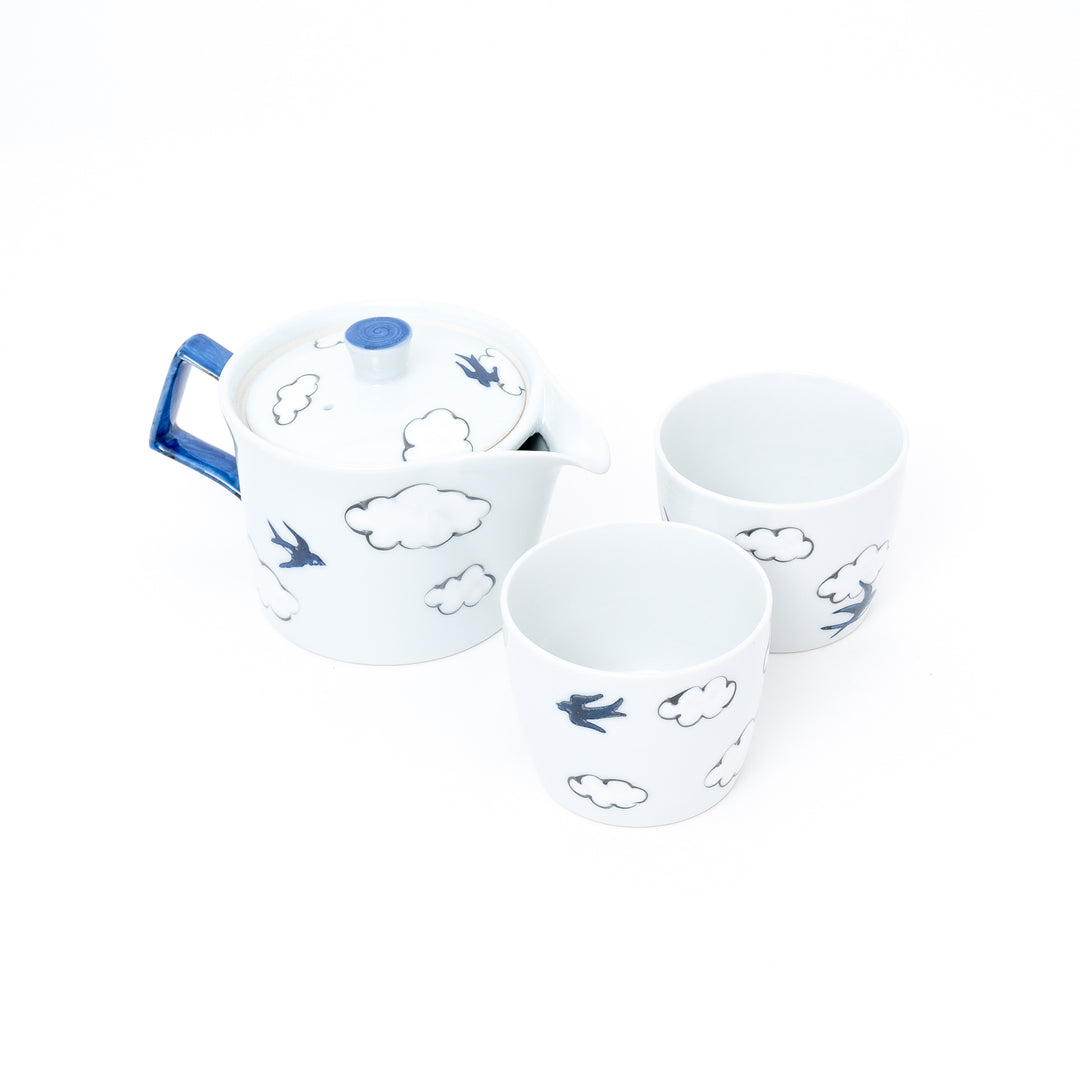 Handmade Arita Swallow Cloud Porcelain Teapot with Tea Cups