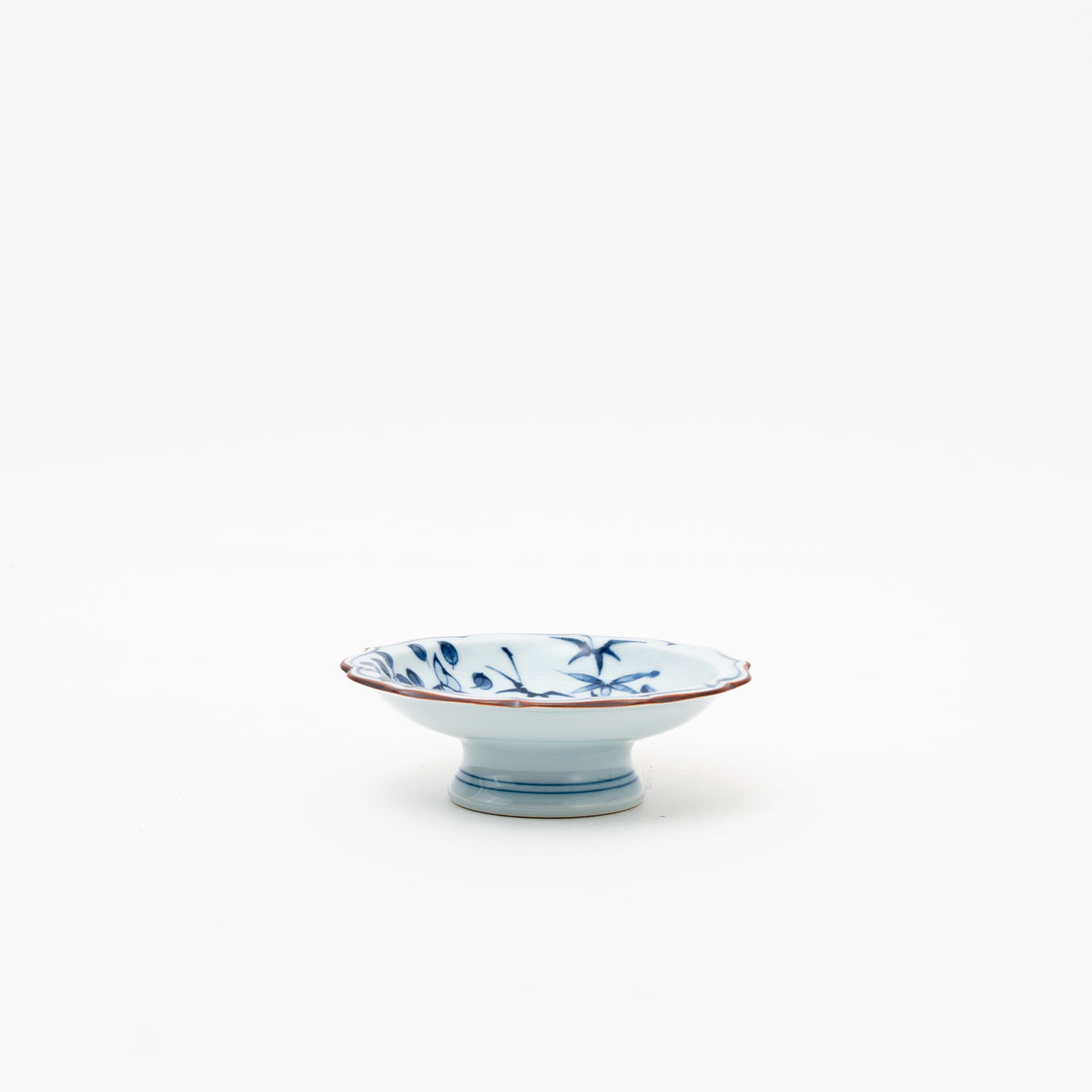 Hasami Ware High-Stand Small Dish with Wavy Rim