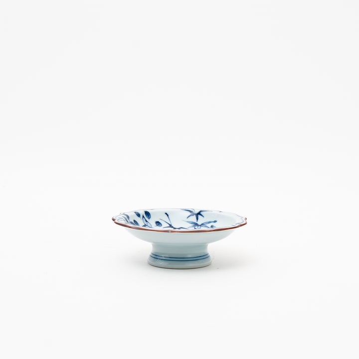 Hasami Ware High-Stand Small Dish with Wavy Rim