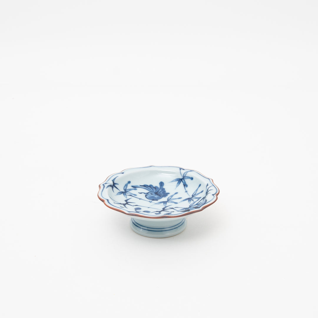 Hasami Ware High-Stand Small Dish with Wavy Rim