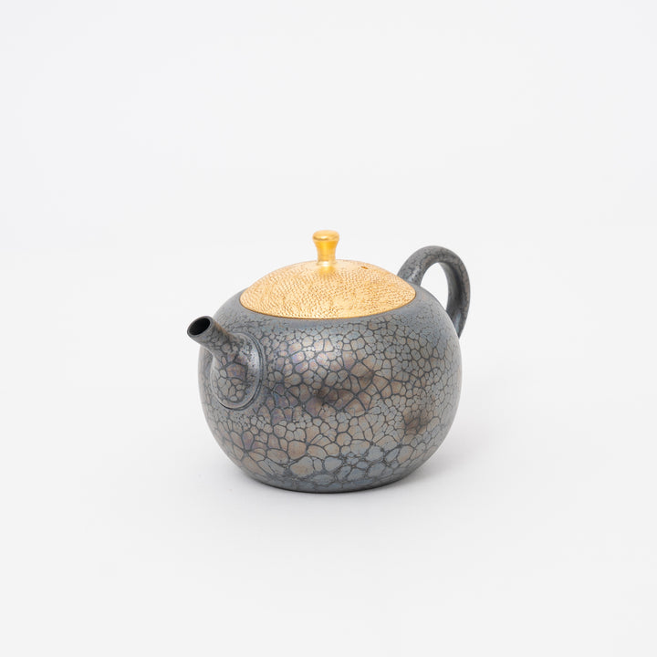 Tokoname Gold Lid Oil Drop Kyusu Teapot by Shoryu Kiln