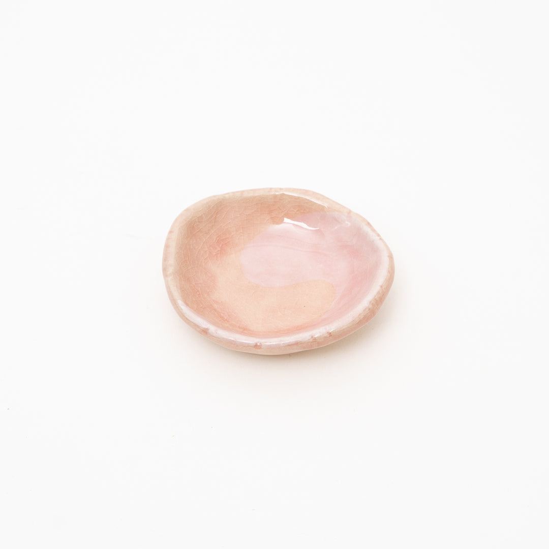 Japanese Pink Crackle Glaze Ceramic Dish - Irregular Handmade Plate