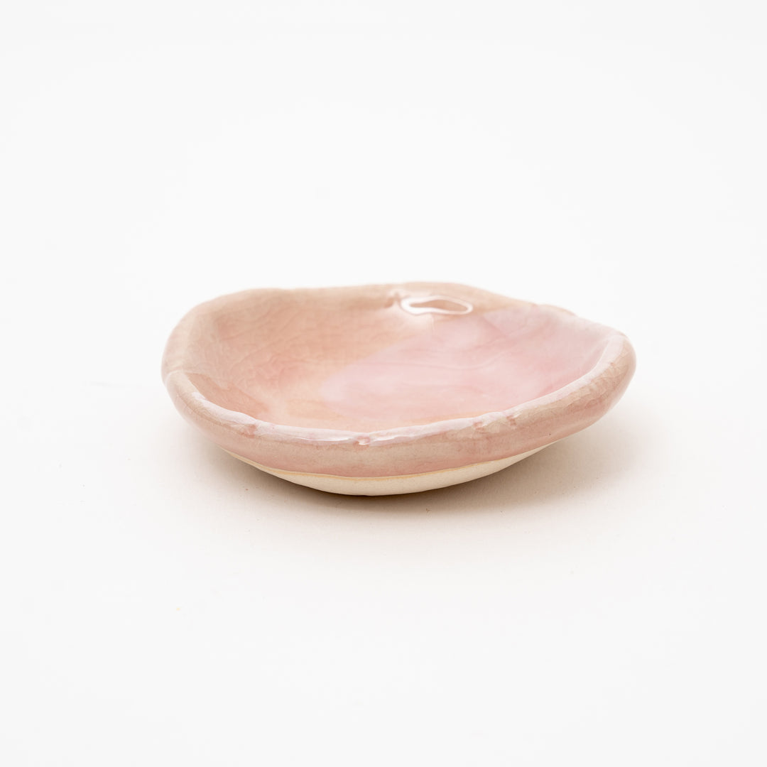 Japanese Pink Crackle Glaze Ceramic Dish - Irregular Handmade Plate