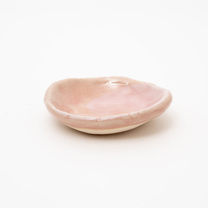 Japanese Pink Crackle Glaze Ceramic Dish - Irregular Handmade Plate