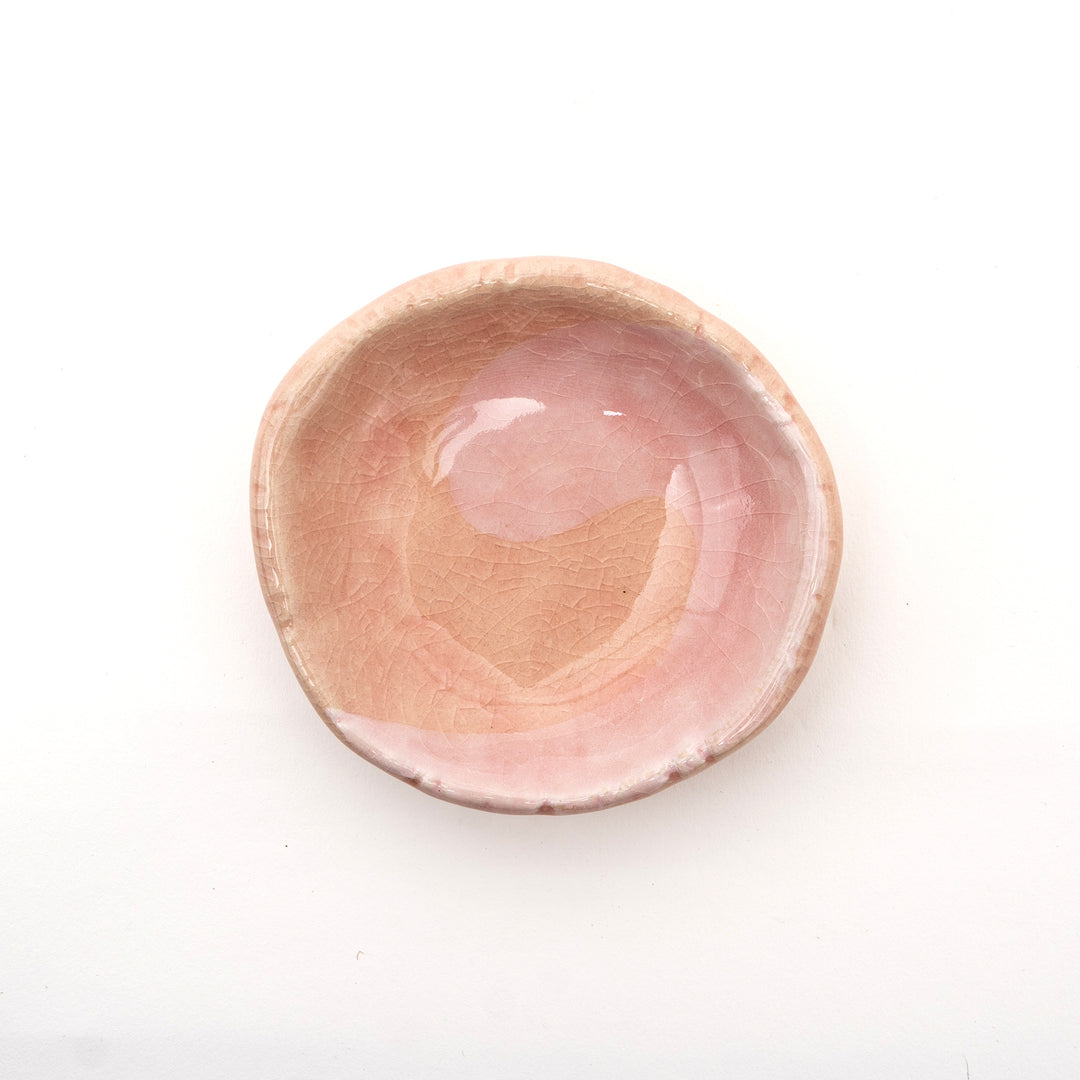 Japanese Pink Crackle Glaze Ceramic Dish - Irregular Handmade Plate