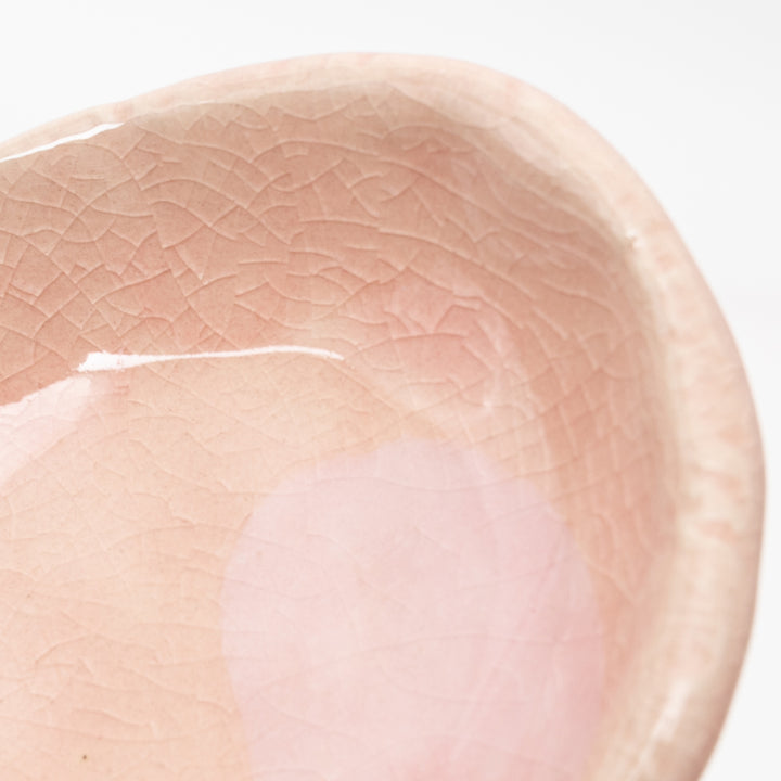 Japanese Pink Crackle Glaze Ceramic Dish - Irregular Handmade Plate