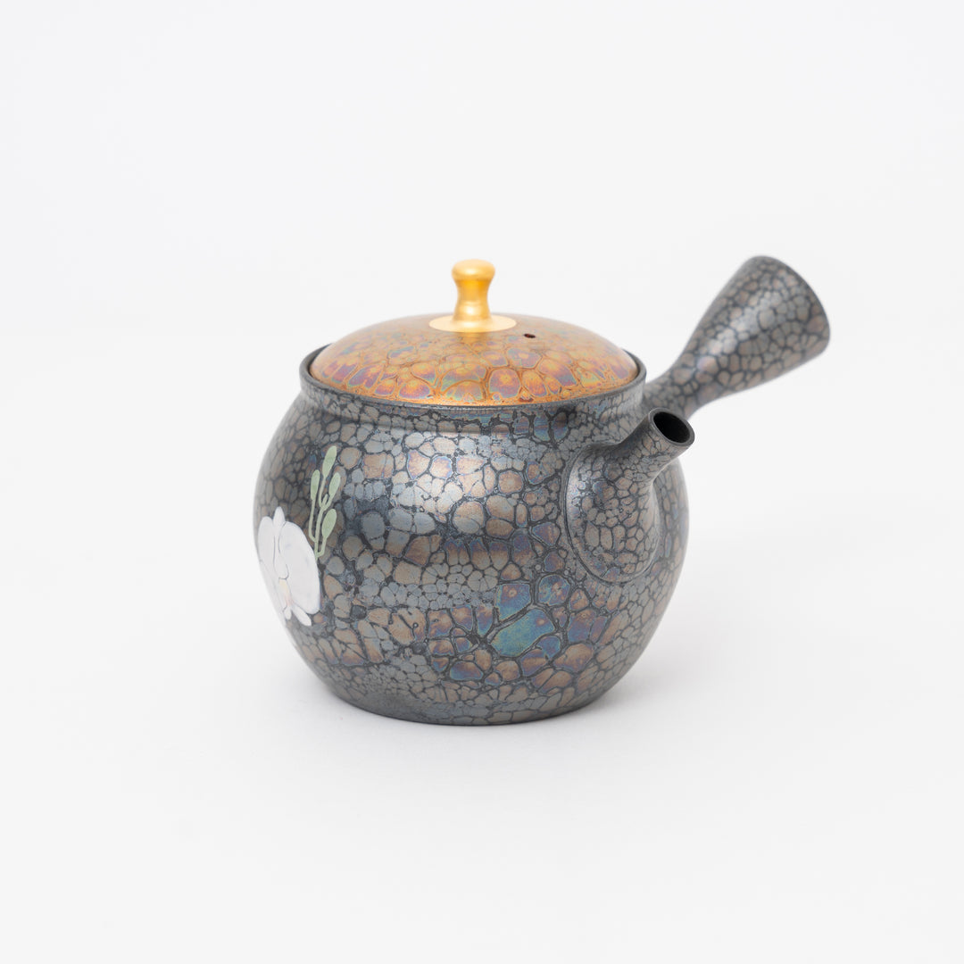 Tokoname Orchid Oil Drop Kyusu Teapot by Shoryu Kiln