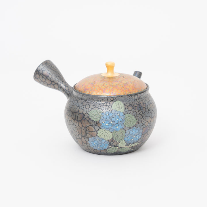 Tokoname Kyusu Blue hydrangea Oil Drop  Teapot by Shoryu Kiln