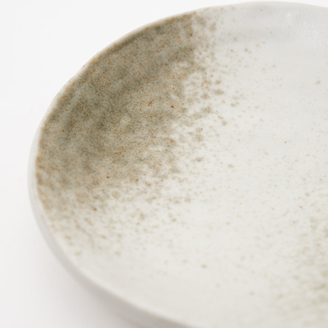 Mino Ware White & Green Speckled Ceramic Plate