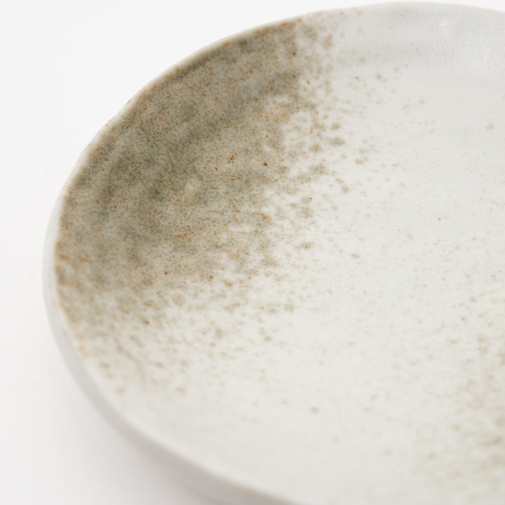 Mino Ware White & Green Speckled Ceramic Plate