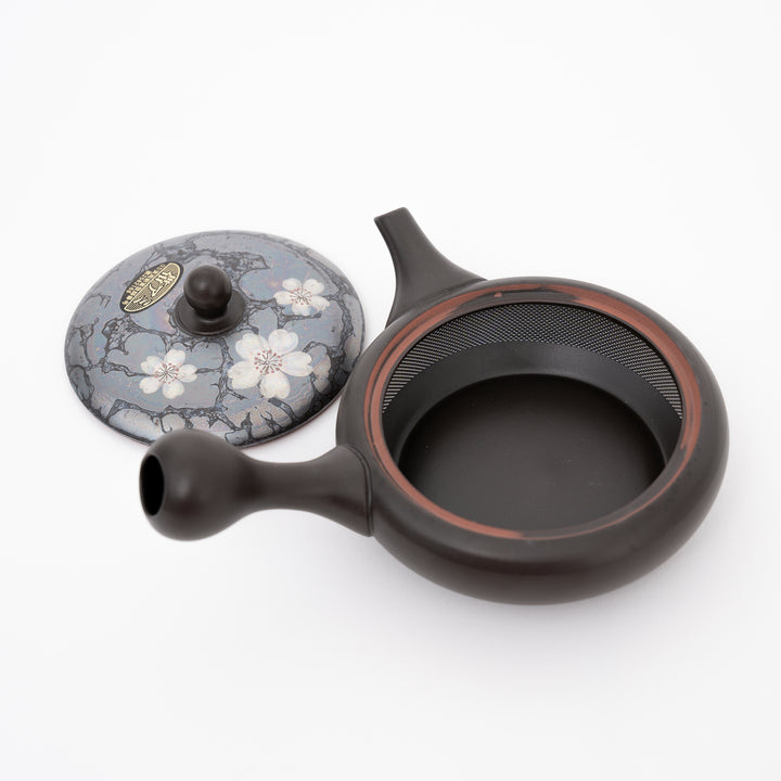 Handmade Tokoname Cherry Blossom Flat Teapot by Yasunori Imoto