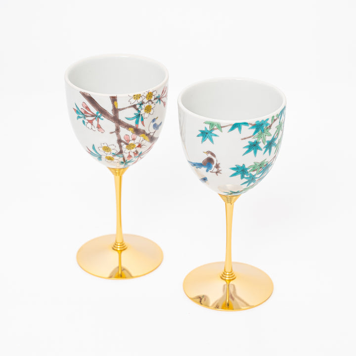 Handmade Kutani Porcelain Wine Cups Gift Set Cherry Blossom & Maple Elegance