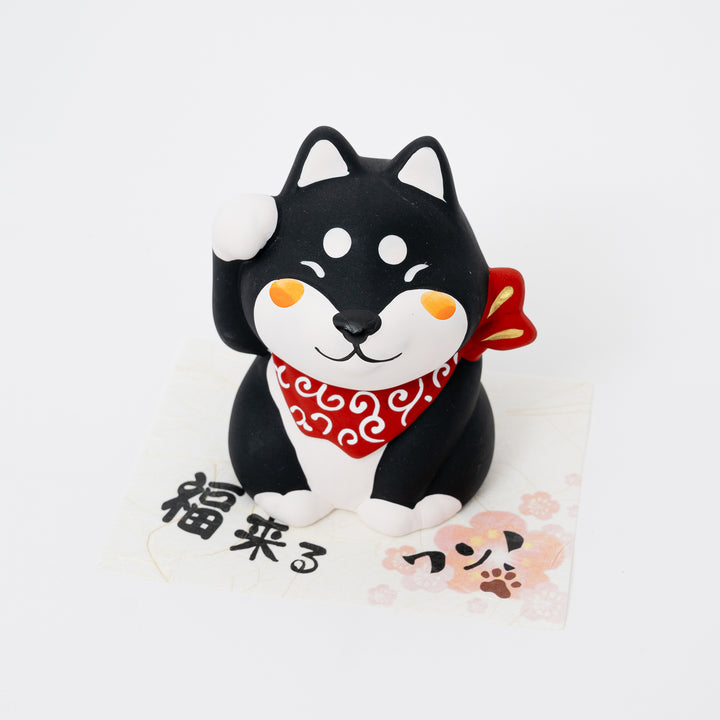 Black Beckoning Shiba Inu Figurine