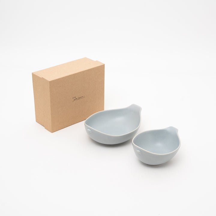 Gift-ready Japanese ceramic bowl set in box, cotori gray matte finish