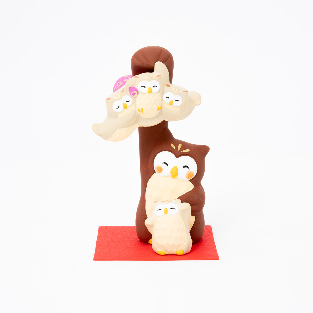Ryukodo Ceramic Owl Family Cute Figurine 