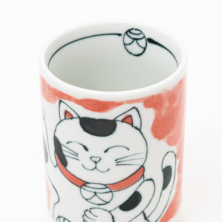 Japanese Maneki-Neko Lucky Cat Porcelain Cup | Red