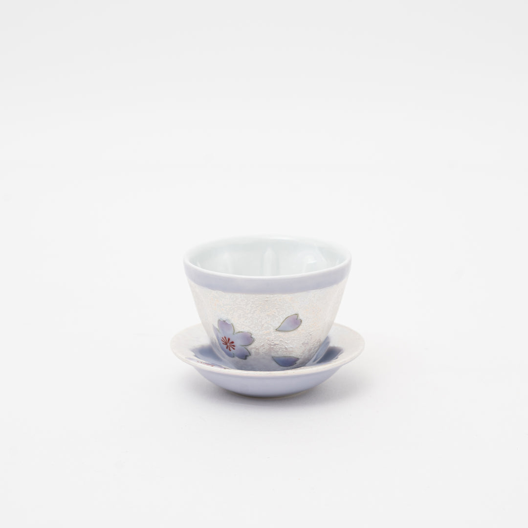 Japanese Arita Porcelain Mini Sencha Teacup & Sakura Saucer Set – Handmade Floral Tea Cup Set, Made in Japan