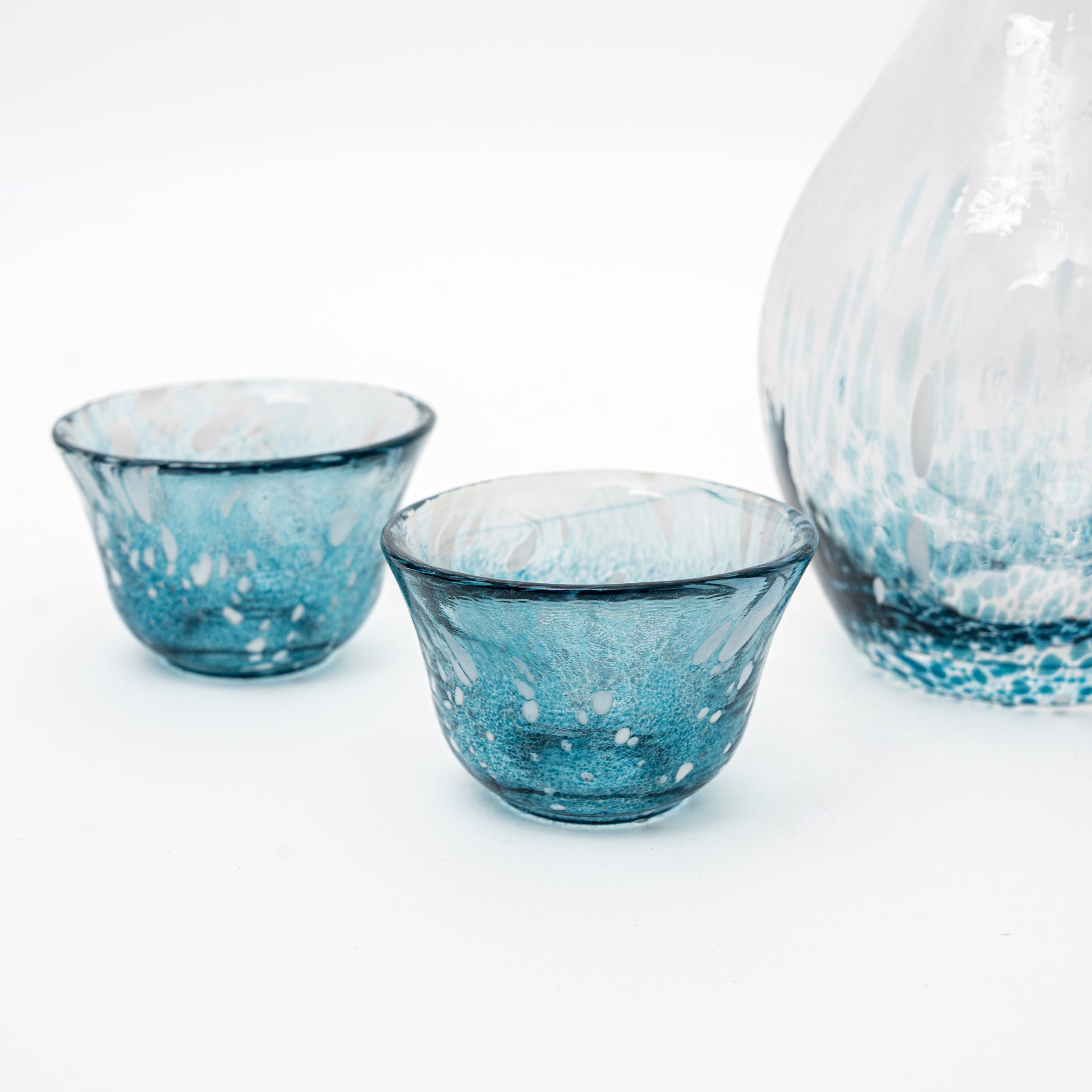 【saki toyoda様】専用・4点セット（1/2）青360g×2≪特割特価≫ Toyo Sasaki Aqua Drizzle Glass Sake Set | Handcrafted in Japan